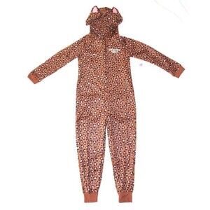 NEW One-Piece Pajamas M (8) Blanket Sleeper Union Suit Hooded Cheetah Fleece